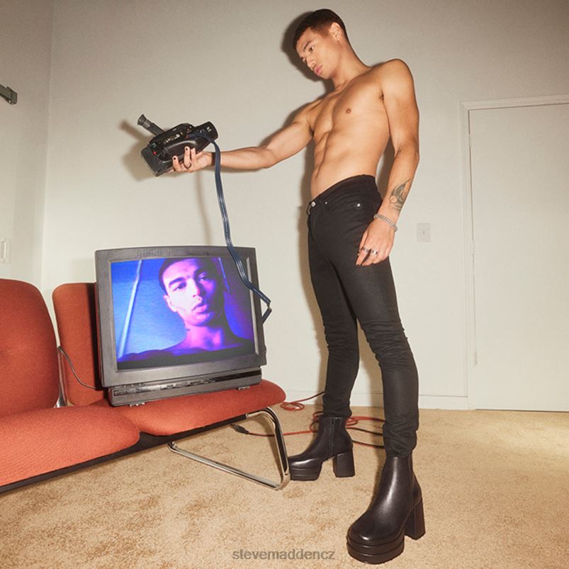 obuv Černá kůže LR2BN933 muži Steve Madden zmije