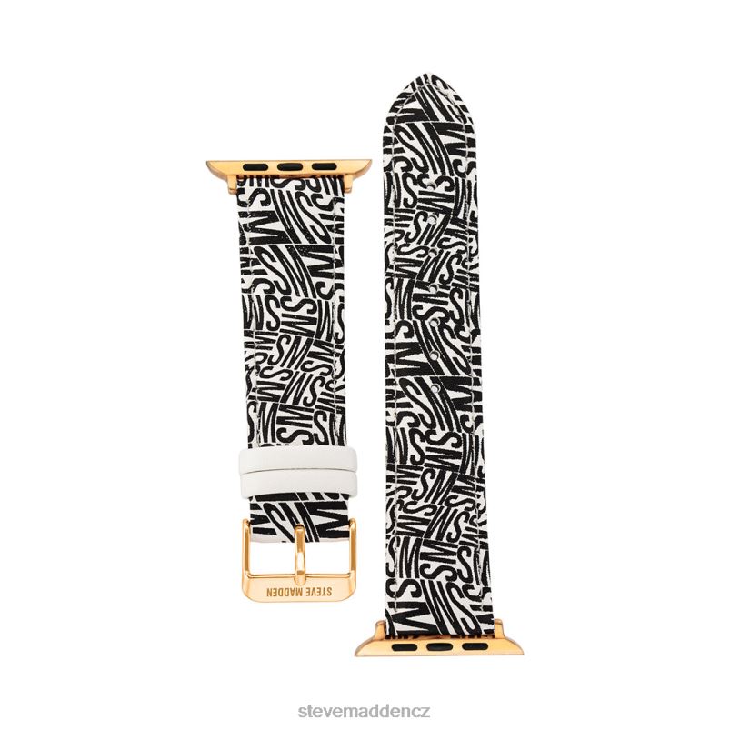 doplněk Černá bílá LR2BN840 unisex Steve Madden Pásek hodinek s logem Apple Watch 42-44 mm