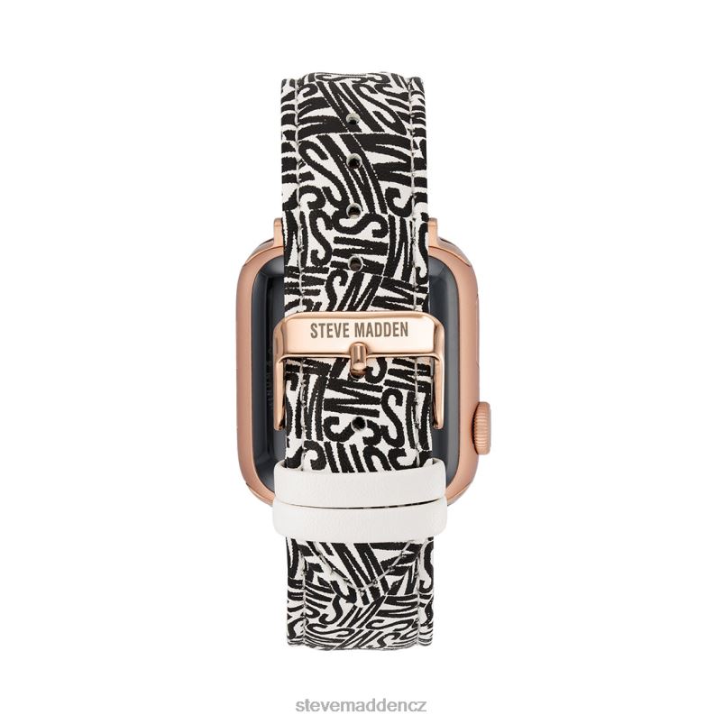 doplněk Černá bílá LR2BN840 unisex Steve Madden Pásek hodinek s logem Apple Watch 42-44 mm