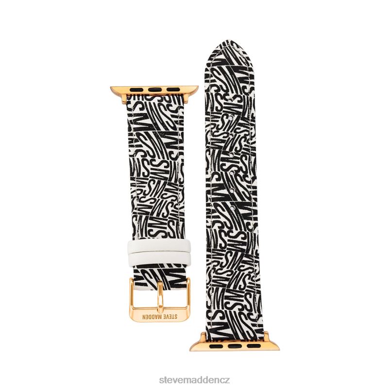 doplněk Černá bílá LR2BN841 unisex Steve Madden Pásek hodinek s logem Apple Watch 38-40 mm